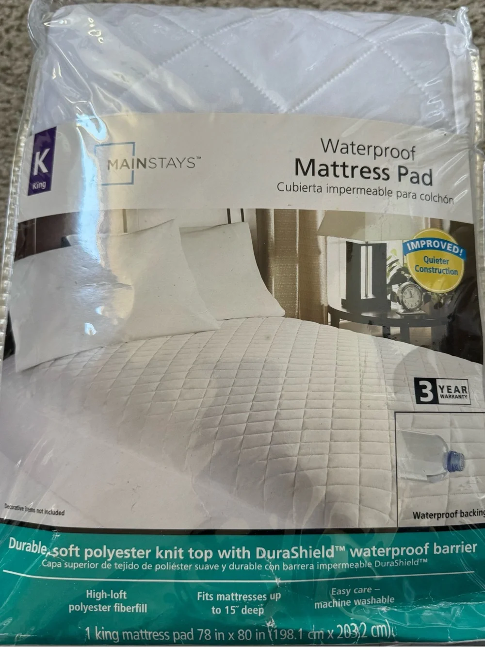Mainstays Quilted Waterproof King Mattress Pad - White